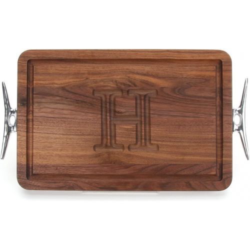  BigWood Boards W210-SCLT-C Thick Cutting Board with Boat Cleat Cast Aluminum Handle, 10.5-Inch by 16-Inch by 1-Inch, Monogrammed C, Walnut