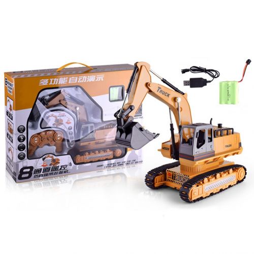  Bigbuyu Remote Control Excavator Fully Functional 8 Channel Die-Cast Construction Crawler Tractor with Lights, Sounds, Independently Rotating Workbench, Cab and Metal Shovel