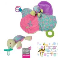 Bigdream Turtle Nursery Character Blanket and Matching Wubbanub with Mini Gift Card-Bundle of 3 Items (Turtle)