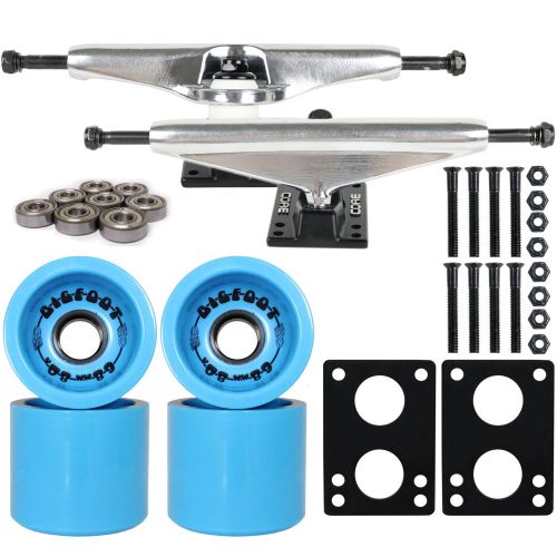  Bigfoot Longboard Skateboard Trucks Combo Set 68mm Boardwalk Wheels with Silver Trucks, Bearings, and Hardware Package