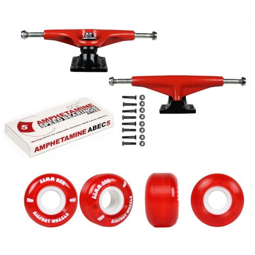  Bigfoot Wheels Tensor Skateboard Trucks Aluminum Red 5.75 55mm 83A Red Wheels, Bearings