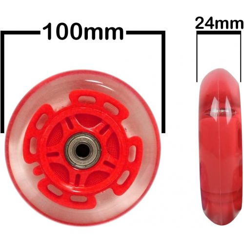  Bigfoot Wheels LED Scooter Wheels ABEC9 Bearings for Razor Scooters 100mm Light UP Red 2-Pack