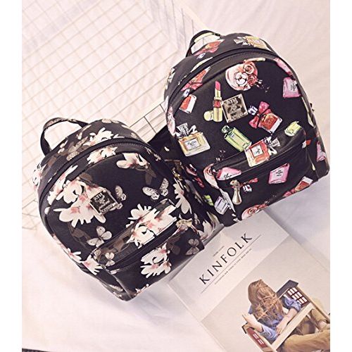  BiggerStore Women Girls Mini Backpack Fashion Causal Floral Printing Leather Bag