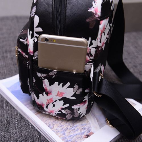  BiggerStore Women Girls Mini Backpack Fashion Causal Floral Printing Leather Bag