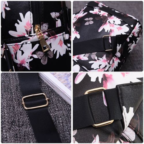  BiggerStore Women Girls Mini Backpack Fashion Causal Floral Printing Leather Bag