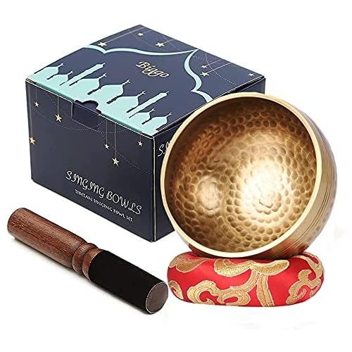  Biggo Tibetan Singing Bowl Set- Perfect resonance Meditation Yoga & Chakra Healing Handmade Bowl - With Mallet & Silk Cushion. Perfect Gift명상종 싱잉볼