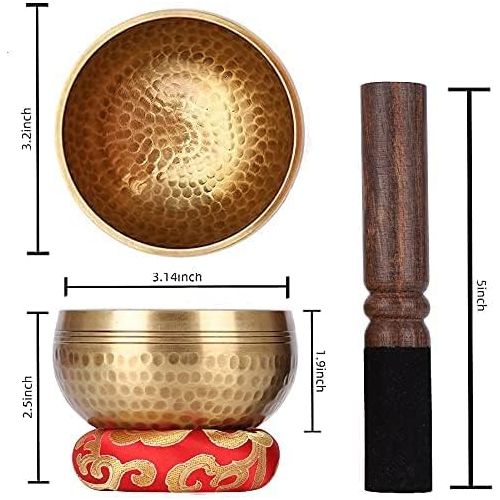  Biggo Tibetan Singing Bowl Set- Perfect resonance Meditation Yoga & Chakra Healing Handmade Bowl - With Mallet & Silk Cushion. Perfect Gift명상종 싱잉볼