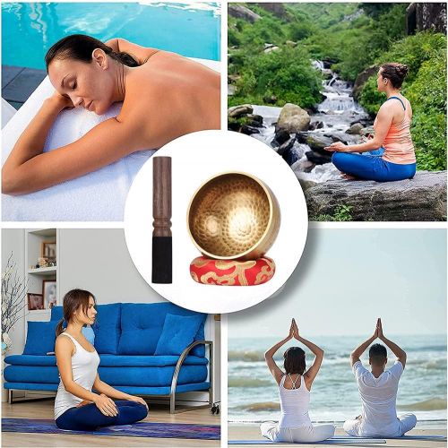  Biggo Tibetan Singing Bowl Set- Perfect resonance Meditation Yoga & Chakra Healing Handmade Bowl - With Mallet & Silk Cushion. Perfect Gift명상종 싱잉볼