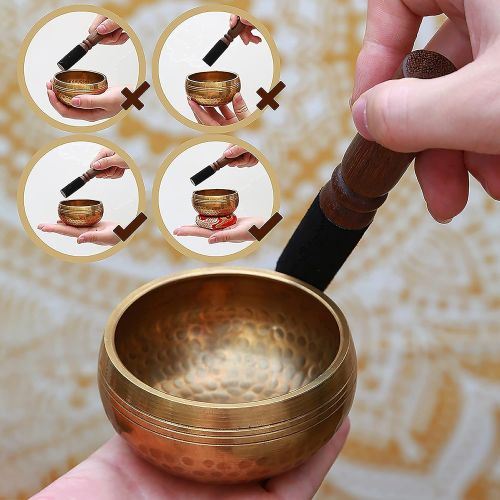  Biggo Tibetan Singing Bowl Set- Perfect resonance Meditation Yoga & Chakra Healing Handmade Bowl - With Mallet & Silk Cushion. Perfect Gift명상종 싱잉볼