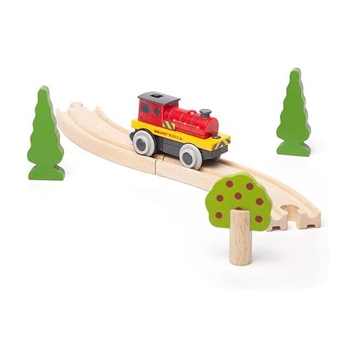  Bigjigs Rail, Mighty Red Loco Battery Operated Train, Wooden Toys, Battery Trains for Wooden Track, Bigjigs Train, Battery Trains, Wooden Train Track Accessories, Motorised Train for Wooden Track