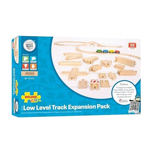  Bigjigs Rail Low Level Track Expansion - 25 Piece Set - Other Major Wooden Rail Brands are Compatible