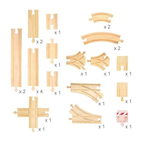  Bigjigs Rail Low Level Track Expansion - 25 Piece Set - Other Major Wooden Rail Brands are Compatible