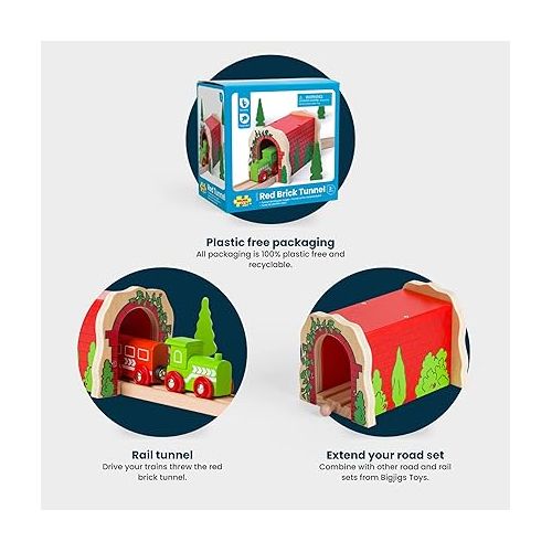  Bigjigs Rail Wooden Red Brick Tunnel - Other Major Rail Brands are Compatible