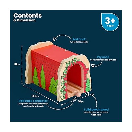  Bigjigs Rail Wooden Red Brick Tunnel - Other Major Rail Brands are Compatible