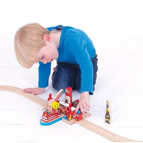  Bigjigs Rail, Fire and Sea Rescue, Wooden Toys, Bigjigs Train Accessories, Rescue Vehicles Toys, Train Toys, Wooden Crane for Train Set, Wooden Toys for 3 4 5 Year Olds