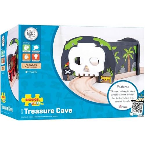  Bigjigs Rail Skull Cave & Tunnel - Wooden Train Set Accessories, Tunnels for Trains & Railway Sets, Classic Kids Toys, Compatible with Other Major Wood Rail Brands, for 3+ Year Olds