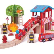 Bigjigs Rail Wooden Fire Station Train Set - 39 Play Pieces