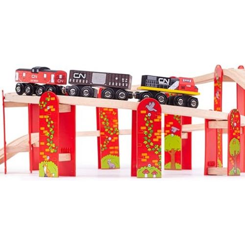  Bigjigs Rail, High Level Train Track Expansion Pack, Wooden Toys, Bigjigs Train Accessories, Wooden Train Track, Train Toys, Wooden Toys for 3 4 5 Year Olds