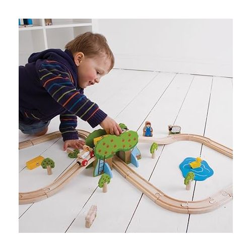  Bigjigs Rail, Farm Animals Wooden Train Set, Wooden Toys, 44pc Train Set, Wooden Train Track, Farm Toys, Wooden Toys for 3 Year Olds, Farm Set