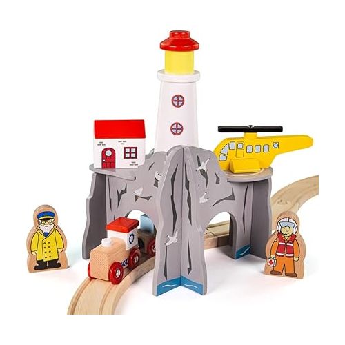  Bigjigs Rail, Lighthouse 4-Way Tunnel, Wooden Toys, Bigjigs Train Accessories, Train Tunnel, Wooden Train Set, Wooden Railway, Wooden Train Track Accessories, Tunnel for Kids