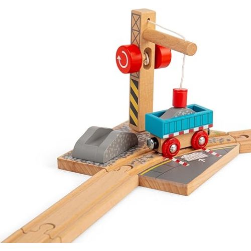  Bigjigs Rail Gravel Wooden Crane for Wooden Train Sets - Quality Bigjigs Train Accessories, Compatible with Other Major Wooden Railway Brands