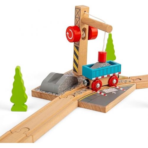  Bigjigs Rail Gravel Wooden Crane for Wooden Train Sets - Quality Bigjigs Train Accessories, Compatible with Other Major Wooden Railway Brands