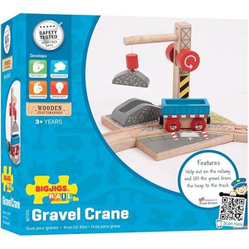  Bigjigs Rail Gravel Wooden Crane for Wooden Train Sets - Quality Bigjigs Train Accessories, Compatible with Other Major Wooden Railway Brands