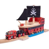 Bigjigs Rail Wooden Pirate Ship Galleon - Pirate Accessories for Wooden Train Sets, Bigjigs Train Accessories, Pirate Ship Toys for Kids, Wooden Toys for 3 4 5 Year Olds