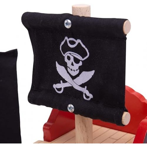  Bigjigs Rail Wooden Pirate Ship Galleon - Pirate Accessories for Wooden Train Sets, Bigjigs Train Accessories, Pirate Ship Toys for Kids, Wooden Toys for 3 4 5 Year Olds