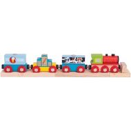 Bigjigs Rail Wooden Goods Train Toy - Train with 3 Carriages & Removable Freight, Comes with 2 Wooden Train Track Pieces & a Buffer, Compatible with Most Wooden Train Sets