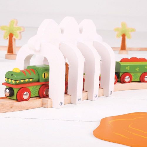  Bigjigs Rail Wooden Dinosaur Railway Engine and Train Cars