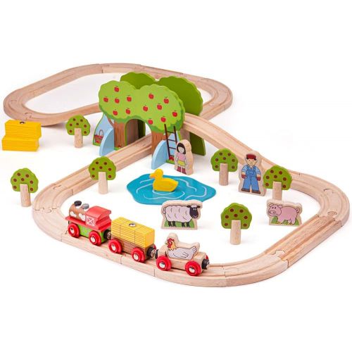  Bigjigs Rail Wooden Farm Train Set - 44 Play Pieces