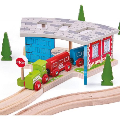  Bigjigs Rail Wooden Triple Engine Shed - Other Major Wooden Rail Brands are Compatible