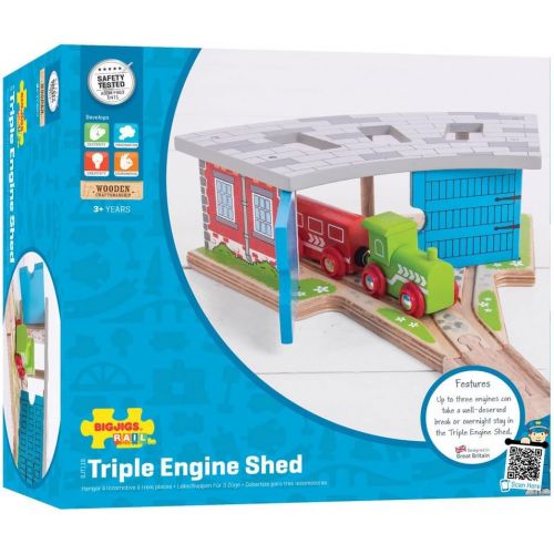  Bigjigs Rail Wooden Triple Engine Shed - Other Major Wooden Rail Brands are Compatible