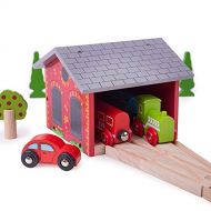 Bigjigs Rail Double Engine Shed - Other Major Wooden Rail Brands are Compatible