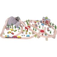 Bigjigs Rail 112pc Mountain Wooden Train Set - Mountain Kids Train Set with 50 Bigjigs Train Accessories, Working Bigjigs Crane and Wooden Train Station for Pretend Play