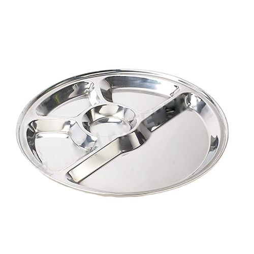  Bignay Pack of 2 Stainless Steel Divided Plate Round Food Tray with 5 Compartments for Kids and Adults