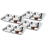 Bignay Stainless Steel Rectangular 5-Compartment Divided Plates/Cafeteria Food Trays Pack of 4