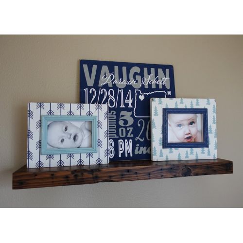  Bijou & Kenzie Co. 2- Frame, Baby Birth Stats Gallery Collection with Reclaimed Wood Shelf- 3 Artwork Pieces (Baby Stats Sign, 2- 4x6 frames)