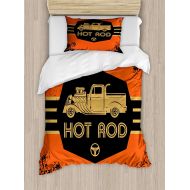 Bilagawa Full Bedding Sets for Boys,Retro Duvet Cover Set,Hot Rod Grunge Poster Design with Custom Truck Americana Vintage Engine,Include 1 Comforter Cover 1 Bed Sheets 2 Pillow Ca