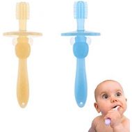 [아마존베스트]Bilibaby 2Pcs/Pack Baby Infant Training Toothbrush Teether,Soft Bristles,360 Silicone Teething Toys/Pacifier,Gum Massager,Gift Set for Newborn,Toddler,BPA Free