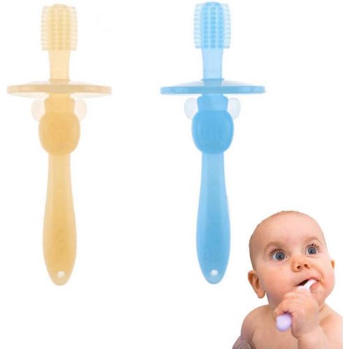  [아마존베스트]Bilibaby 2Pcs/Pack Baby Infant Training Toothbrush Teether,Soft Bristles,360 Silicone Teething Toys/Pacifier,Gum Massager,Gift Set for Newborn,Toddler,BPA Free