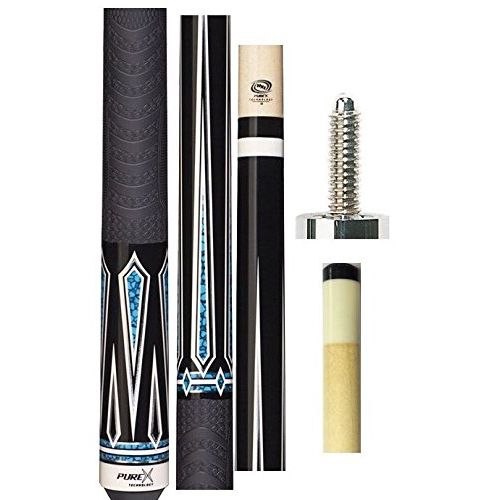  Purex HXT62 Midnight Black with Graphic TurquoiseWhite Drop Diamonds Technology Pool Cue with Mz Multi-Zone Grip