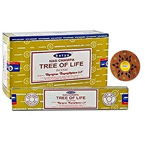  인센스스틱 Billion Deals Satya Nag Champa (Tree of Life) Incense Agarbatti Sticks Box of 12 x 15 GMS Free Wooden Incense Holder