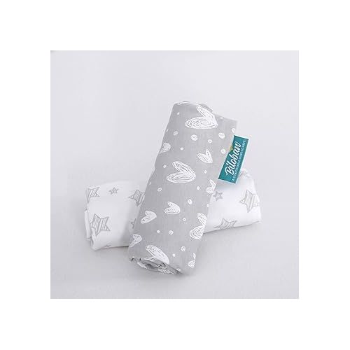  Bassinet Sheets Compatible with Ingenuity Bedside Baby Bassinet and Regalo Basic Baby Bassinet(Small), 100% Jersey Knit Cotton Sheets, Grey and White Print for Baby