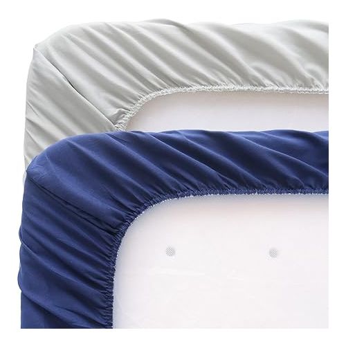  Baby Bassinet Sheets 33 x 20, 4 Pack, Compatible with Mika Micky, Baby Delight, Dream On Me and Other Rectangle Bassinet Mattress, Ultra Soft & Skin Friendly, Washer & Dryer, Grey and Navy Blue