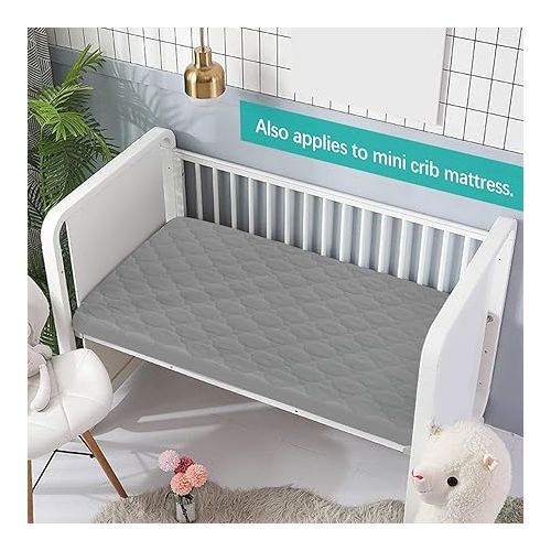  Pack and Play Mattress Protector Sheets Fitted Waterproof Pack and Play Mattress Pad Cover, Compatible with Graco Pack n Play & Dream On Me & Pamo Babe, Playpen/Playard Sheet Quilted, Gray, 39