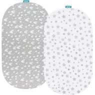 Bassinet Fitted Sheets Compatible with Graco Pack ‘n-Play Dome LX Bassinet(not playard), 2 Pack, 100% Jersey Knit Cotton Sheets, Grey Print for Baby