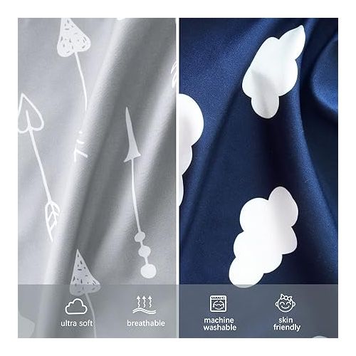  Biloban Pack n Play Sheets Fitted for Graco, 4 Pack Portable Playard | Mini Crib Sheets, Ultra Soft Microfiber Pack and Play Sheet for Boys and Girls, Navy Cloud and Grey Arrowhead