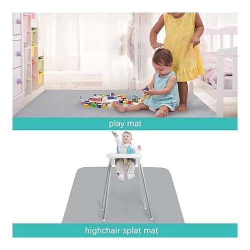  Splat Mat 2 Pack for Under High Chair & Arts & Crafts & Eating Mess, Waterproof 42''×46'' Baby Playtime Anti-Slip High Chair Mat for Floor or Table, Reusable & Portable Splash Mat for Under High Chair